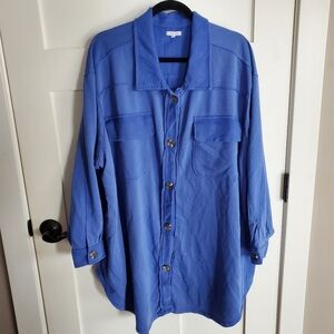 Maurices Blue Button-Down Shirt Jacket Shacket Pockets Womens 4X PlusStretch